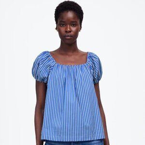 Madewell Square Neck Puff Sleeve Shirt in Stripe Blue and White Size 0